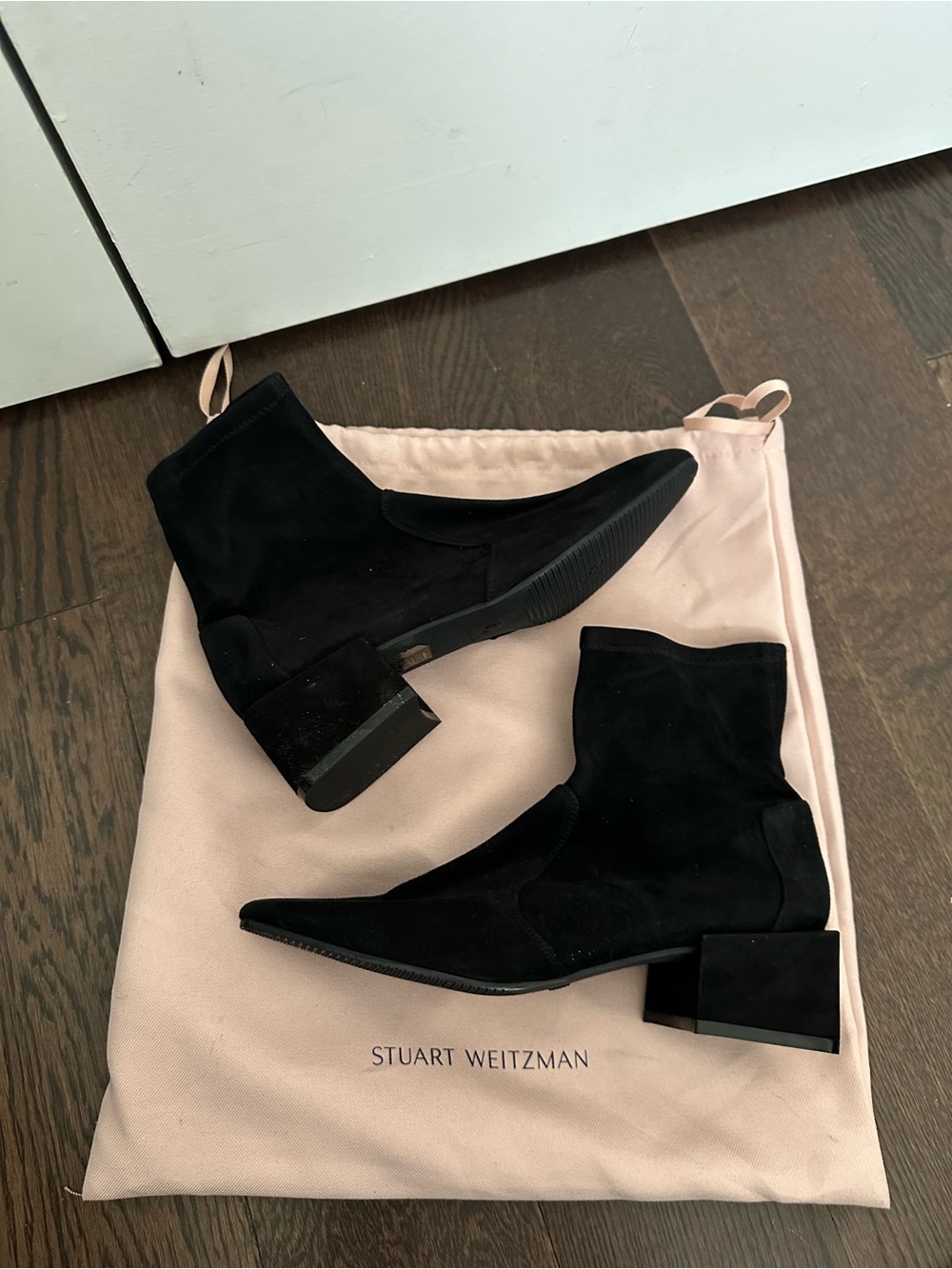 Stuart Weitzman Black Suede Pointed Toe Ankle Booties